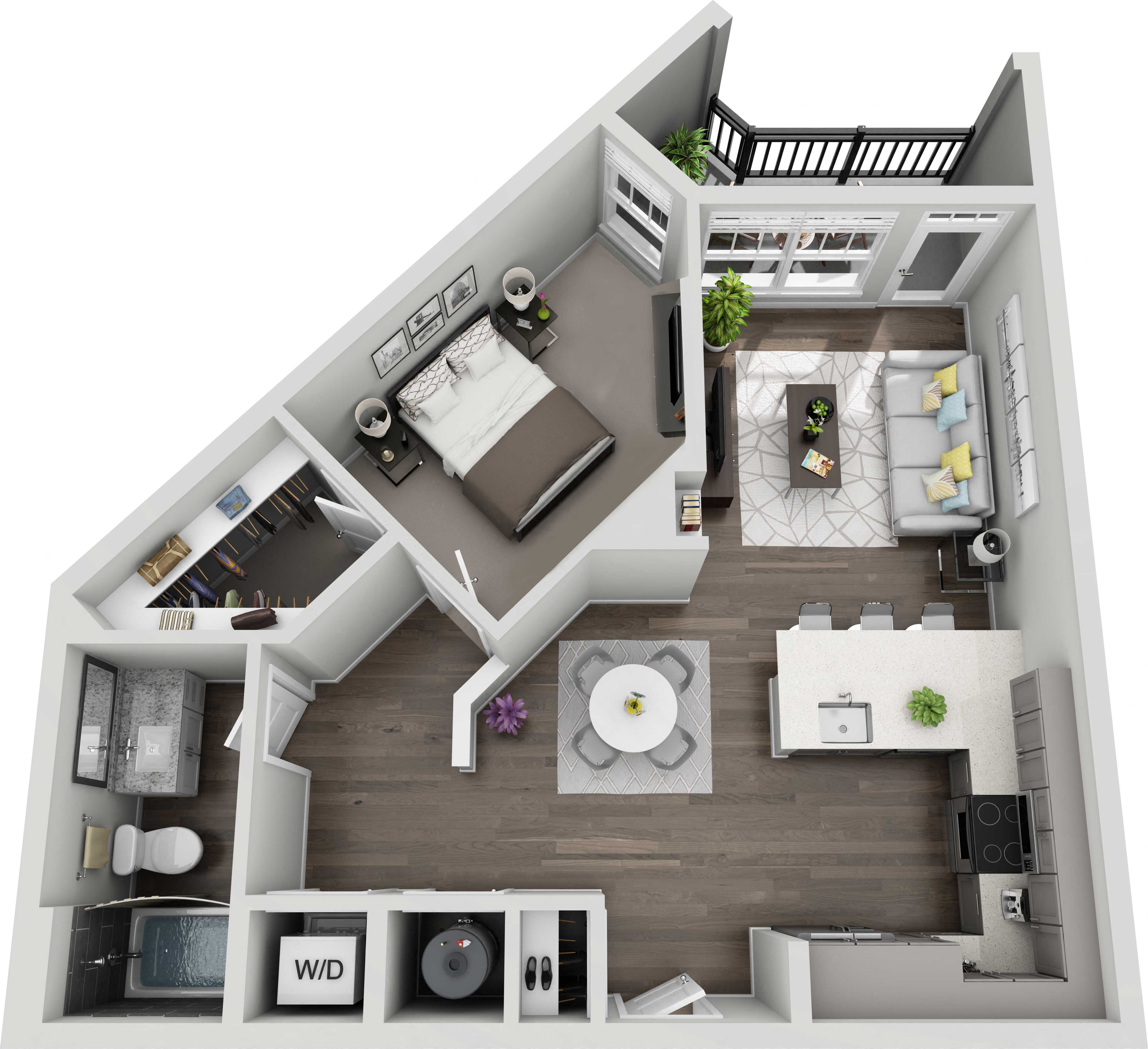 Floor plan for 1 bed, 1 bath, 759 sqft
